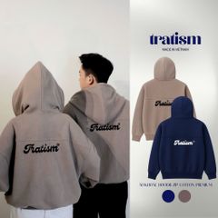 Áo Khoác Hoodie Zip Boxy Nỉ Cotton Unisex - Chống Nắng Tốt, Form Rộng, Hai Màu Xanh Navi và Nâu Mocha, Dễ Phối Đồ, Thời Trang Dạo Phố