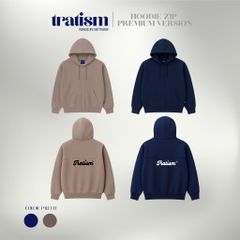 Áo Khoác Hoodie Zip Boxy Nỉ Cotton Unisex - Chống Nắng Tốt, Form Rộng, Hai Màu Xanh Navi và Nâu Mocha, Dễ Phối Đồ, Thời Trang Dạo Phố