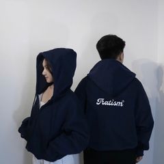 Áo Khoác Hoodie Zip Boxy Nỉ Cotton Unisex - Chống Nắng Tốt, Form Rộng, Hai Màu Xanh Navi và Nâu Mocha, Dễ Phối Đồ, Thời Trang Dạo Phố