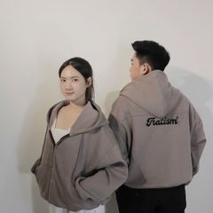 Áo Khoác Hoodie Zip Boxy Nỉ Cotton Unisex - Chống Nắng Tốt, Form Rộng, Hai Màu Xanh Navi và Nâu Mocha, Dễ Phối Đồ, Thời Trang Dạo Phố