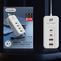 Ổ Cắm Sạc Đa Năng 4 Cổng 66W - 2 Cổng USB-A QC3.0 và 2 Cổng Type-C PD, Sạc Nhanh Đa Thiết Bị, Thích Hợp Cho Gia Đình và Văn Phòng
