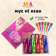 Mực Vẽ Hena Mehendi Neha Classic Colour Cone Ấn Độ - Hình Xăm Tạm Thời An Toàn, Sắc Nét, Dễ Dùng, 12 Tuýp Màu Đậm