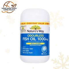 Dầu Cá Thiên Nhiên Không Mùi Nature's Way 1000mg - Hỗ Trợ Tim Mạch, Mắt và Não Bộ - Hộp 80 Viên Nhập Khẩu Úc