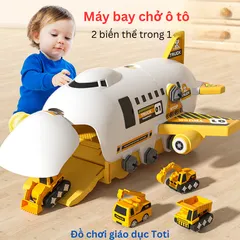 Máy Bay Chở Ô Tô Đồ Chơi Cao Cấp 2 Trong 1 - Đồ Chơi Kỹ Thuật Tương Tác Kèm Dụng Cụ Lắp Ráp Cho Trẻ Em