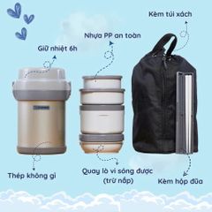 Hộp Cơm Giữ Nhiệt Zojirushi 4 Ngăn SL-JAF14-SA - 1.27L, Thép Không Gỉ, Tiện Lợi Giữ Nóng Lạnh, Bảo Hành 12 Tháng
