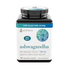 Viên uống Youtheory Ashwagandha 1000mg - Hỗ trợ sức khỏe, giảm căng thẳng, cải thiện giấc ngủ và làm đẹp da - 180 viên tự nhiên