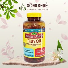 Viên uống giảm Cholesterol Nature Made Fish Oil 1200mg Omega-3 - Hỗ trợ tim mạch và trí nhớ - Hộp 300 viên Mỹ