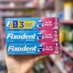 Kem dán răng giả Fixodent Original Complete 3 tuýp - Bám chắc 24 giờ, thoải mái, an toàn cho nướu - Giải pháp cho người dùng răng giả