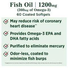 Viên Uống Dầu Cá Nature's Bounty Fish Oil 1200 mg - Hỗ Trợ Tim Mạch và Não Bộ, 60 Viên Mỹ Chính Hãng