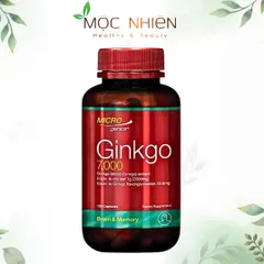 Viên Uống Tăng Cường Trí Nhớ Microgenics Ginkgo 7000 - Giảm Đau Đầu, Chóng Mặt, Cải Thiện Tuần Hoàn Máu Não - 100 Viên Úc