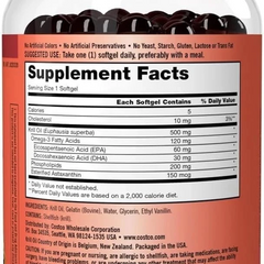 Omega Dầu nhuyễn thể Kirkland Signature Krill Oil 500mg - Thực phẩm chức năng bổ sung Omega-3, 180 viên hỗ trợ sức khỏe tim mạch và trí nhớ.