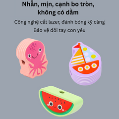 Bộ Xâu Hạt Gỗ Montessori Toti - Đồ Chơi Rèn Kỹ Năng Vận Động Tinh cho Bé 3-6 Tuổi, 163 Chi Tiết Chủ Đề Động Vật, Chữ Cái, Chữ Số