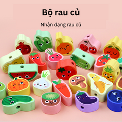 Bộ Xâu Hạt Gỗ Montessori Toti - Đồ Chơi Rèn Kỹ Năng Vận Động Tinh cho Bé 3-6 Tuổi, 163 Chi Tiết Chủ Đề Động Vật, Chữ Cái, Chữ Số