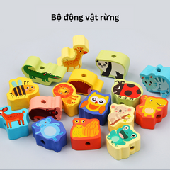 Bộ Xâu Hạt Gỗ Montessori Toti - Đồ Chơi Rèn Kỹ Năng Vận Động Tinh cho Bé 3-6 Tuổi, 163 Chi Tiết Chủ Đề Động Vật, Chữ Cái, Chữ Số