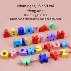 Bộ Xâu Hạt Gỗ Montessori Toti - Đồ Chơi Rèn Kỹ Năng Vận Động Tinh cho Bé 3-6 Tuổi, 163 Chi Tiết Chủ Đề Động Vật, Chữ Cái, Chữ Số