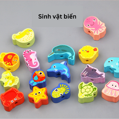 Bộ Xâu Hạt Gỗ Montessori Toti - Đồ Chơi Rèn Kỹ Năng Vận Động Tinh cho Bé 3-6 Tuổi, 163 Chi Tiết Chủ Đề Động Vật, Chữ Cái, Chữ Số