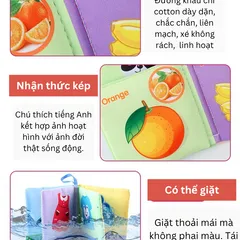 Sách Vải Tiếng Anh Montessori Cho Trẻ 0-12 Tháng - Đồ Chơi Giáo Dục Phát Triển Nhận Thức Với Ảnh Thật Và Hoạt Hình Sống Động