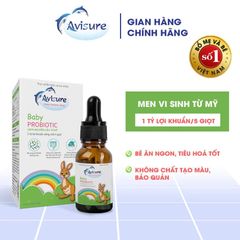 Men vi sinh Avisure Baby Probiotic cho trẻ - Giảm táo bón, tăng cường tiêu hóa và miễn dịch, 20ml, lợi khuẩn sống nhập khẩu từ Mỹ