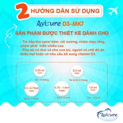 Vitamin D3 K2 Avisure D3MK7 Nhỏ Giọt - Hỗ Trợ Canxi và Phát Triển Chiều Cao Hiệu Quả Cho Trẻ Em, Nguyên Liệu Tinh Khiết Nhập Khẩu từ Châu Âu