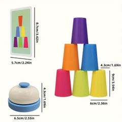 Trò Chơi Xếp Cốc Nhựa Đủ Màu Cho Bé - Rèn Luyện Trí Nhớ Phối Hợp Tay-Mắt Bộ 12 Cốc Cùng Thẻ Câu Đố 23CXC01