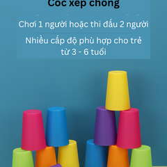 Trò Chơi Xếp Cốc Nhựa Đủ Màu Cho Bé - Rèn Luyện Trí Nhớ Phối Hợp Tay-Mắt Bộ 12 Cốc Cùng Thẻ Câu Đố 23CXC01