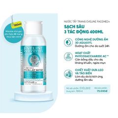 Nước tẩy trang Eveline Facemed+ 3 tác động 100ML - Làm sạch sâu, dưỡng ẩm, không chứa cồn, sản phẩm chính hãng từ Ba Lan