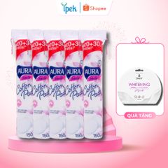 Combo 5 Gói Bông Tẩy Trang Aura Beauty 150 Miếng 100% Cotton Tự Nhiên - Giúp Tẩy Trang và Làm Sạch Da Mặt hiệu quả