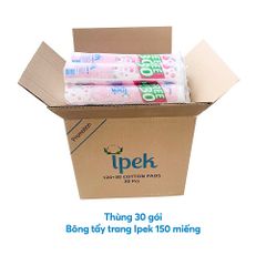 Bông Tẩy Trang Ipek Cotton Thổ Nhĩ Kỳ - Thùng 30 Gói, 150 Miếng, Siêu Mềm, An Toàn Cho Da Nhạy Cảm