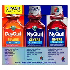 Siro Cảm Vicks DayQuil & NyQuil Cold & Flu Severe 354ml x3 Chai - Giảm Đau Đầu, Sốt, Nghẹt Mũi, Hắt Hơi Hiệu Quả