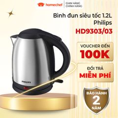 Bình đun nước siêu tốc Philips HD9303, dung tích 1.2L, công suất 1800W, inox cao cấp, bảo hành 2 năm - Thiết kế sang trọng và tiện dụng