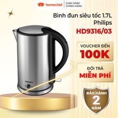 Bình Đun Nước Siêu Tốc Philips HD9316 1.7L - 1800W, Thép Không Gỉ, Bảo Hành 2 Năm, An Toàn và Tiết Kiệm Điện