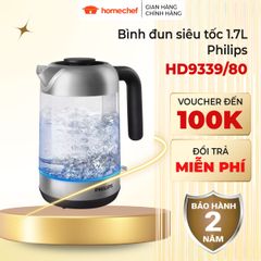 Bình Đun Siêu Tốc Philips HD9339 Thủy Tinh 1.7L, Công Suất 2200W, Thiết Kế Sang Trọng, Bảo Hành 2 Năm, Phù Hợp Gia Đình và Văn Phòng
