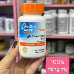 Viên Uống Sắt Doctor's Best Ferrochel - Bổ Sung Sắt Hấp Thu Cao Không Gây Táo Bón, Hỗ Trợ Thiếu Máu cho Phụ Nữ Mang Thai và Người Ăn Chay