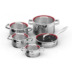 Bộ nồi inox Arber AN05RED-MAX 5 chiếc - Chất liệu thép không gỉ, đáy 3 đáy siêu bền cho mọi loại bếp, an toàn và dễ vệ sinh.