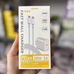 Bộ sạc nhanh iphone 15+ 20W Fast Wall Charger KO3 Risuka Nhật Bản