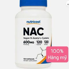 Viên uống NAC 600mg Nutricost - Hỗ trợ giải độc gan và tăng cường sức khỏe tế bào - 120 viên nang dễ uống, không GMO