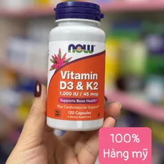 Viên uống NOW Vitamin D3 K2 1000 IU – Hỗ trợ xương khớp, tim mạch và tăng cường miễn dịch, Non-GMO, dễ nuốt, hàng Mỹ