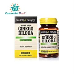 Viên uống Ginkgo Biloba Mason Natural 60 viên - Hỗ trợ lưu thông máu, tăng cường trí nhớ và sự tập trung cho người trưởng thành