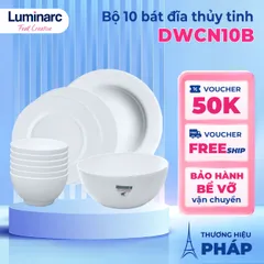 Bộ Bát Đĩa Thủy Tinh Luminarc Diwali 10 chi tiết DWCN10B, chịu sốc nhiệt tốt | Hàng chính hãng