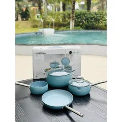 Bộ Nồi Nhôm Aluminium Arber 4 Chiếc Cao Cấp - Bộ Nồi Inox Chống Dính Dùng Cho Bếp Từ, Dễ Vệ Sinh, An Toàn, Thời Trang