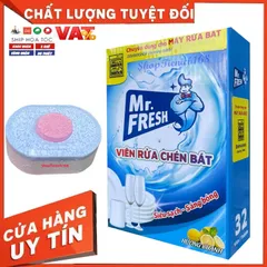 Viên Rửa Chén Bát Mr.Fresh Hương Chanh - Hộp 32 Viên Tăng Hiệu Suất Làm Sạch, Bảo Vệ Thủy Tinh và Inox