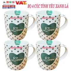 Cốc Sứ Love Dễ Thương 300ml - Ly Uống Cà Phê, Trà Xanh Lá Cao Cấp, Quà Tặng Trang Trí Nhà Bếp