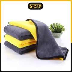 Khăn Lau Xe Ô Tô 2 Lớp Siêu Thấm - Khăn Lau Nội Thất Màu Vàng Xám Dày Dặn, Không Xước, Dễ Dàng Sử Dụng mọi lúc 30x30cm