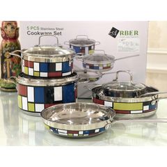 Bộ Nồi Inox 5 Món Arber Langmaster - Bao Gồm Nồi, Chảo Cao Cấp, Dễ Dàng Vệ Sinh, Bảo Hành 12 Tháng