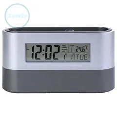 Đồng hồ đa năng tích hợp khay đựng bút và đo nhiệt độ - Đồng hồ báo thức kỹ thuật số cho văn phòng tiện lợi