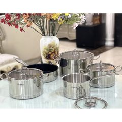 Bộ nồi inox 3 đáy Arber AN-05BB - Bộ bếp đa năng 5 món với chất liệu cao cấp, bảo hành 12 tháng, hoàn hảo cho mọi gia đình