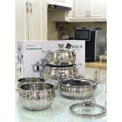 Bộ Nồi Inox 5 Món Dáng Bầu Arber AN-06BB - Bộ Nồi Bền Bỉ, Đa Dụng Cho Mọi Món Ăn, Dung Tích Từ 1.4L Đến 6L