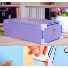 Bộ 5 Hộp Đựng Giày Trong Suốt Có Ngăn Kéo Viền Kim Loại TI740 - Giải Pháp Bảo Quản Giày Dép Ngăn Nắp, Chống Ẩm Mốc, Mầu Tím