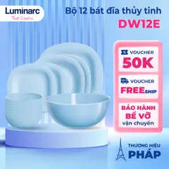 Bộ bát đĩa (tô,chén,dĩa) thủy tinh Luminarc Carine xanh dương 12 chi tiết DW 12E | Hàng chính hãng