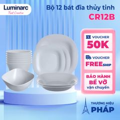 Bộ Bát Đĩa Thủy Tinh Chịu Nhiệt Luminarc Carine 12 Chi Tiết – Hàng Chính Hãng Pháp, An Toàn, Chống Xước, Thiết Kế Hiện Đại
